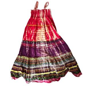 Chaudry Tie Dye Maxi Dress Colorful‎ Boho Sun Dress Summer Fairy Y2K Coachella